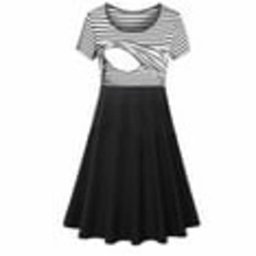 DJskiyers Womens Nursing Dresses Breastfeeding Summer Short Sleeve Patchwork Maternity Midi Dress Comfy Soft Casual Dresses