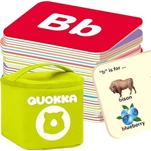 QUOKKA ABC Learning Flash Cards for Toddlers 1-3 Years - 120 Flashcards for Kids 2-4 in a Bag - Alphabet Numbers Letters Preschool Activities Ages 4-8 - Gift Speech Therapy Toys 1-3-5 yo