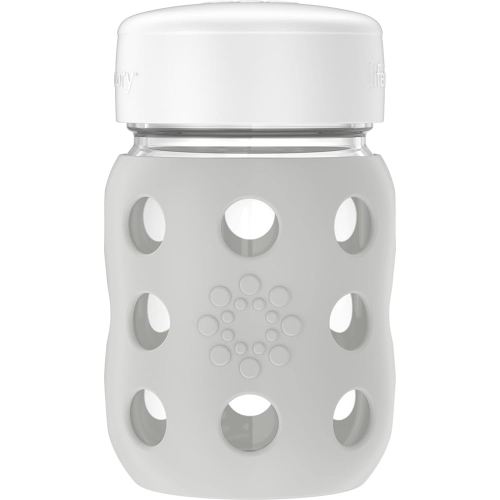 Lifefactory 8-Ounce Wide Neck Glass Baby Bottle with Protective Silicone Sleeve and Flat Cap, Stone Gray (LG2231WCG4)