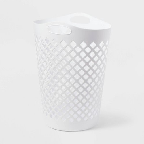 2.2bu Flexible Laundry Hamper White - Brightroom™: Tall Plastic Clothes Hamper with Built-In Handles, Diamond Pattern