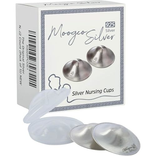 Moogco The Original Silver Nursing Cups - Nipple Shields for Nursing Newborn - Breastfeeding Essentials - Newborn Essentials Must Haves - Nipple Covers Breastfeeding - 925 Silver