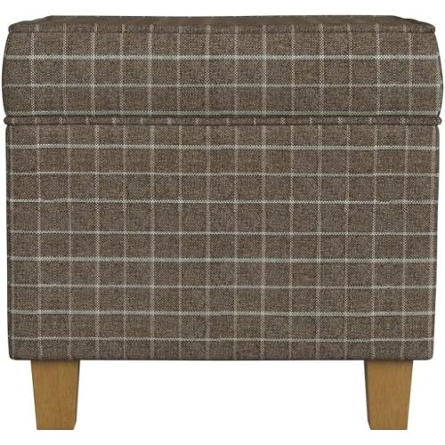 HomePop Home Decor Classic Square Storage Ottoman with Lift Off Lid | Ottoman with Storage for Living Room & Bedroom, Brown Window Pane Fabric