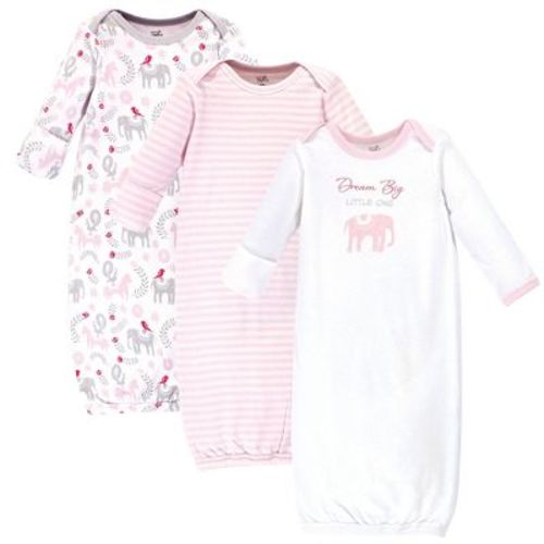 Touched By Nature Baby Girl Organic Cotton Long-sleeve Gowns 3pk, Elephant, Preemie