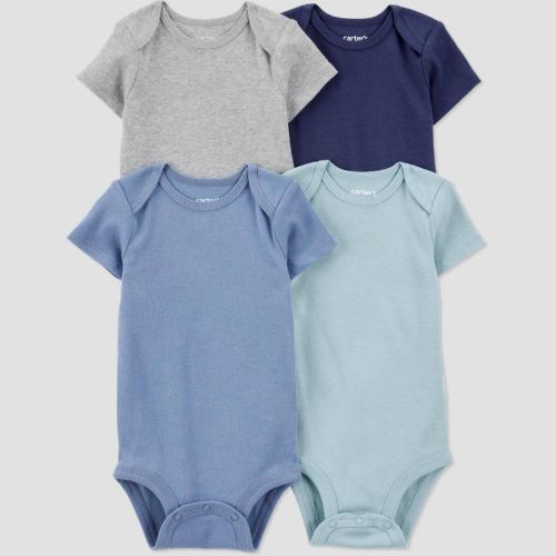Carter's Just One You®️ Baby Boys' 4pk Short Sleeve Textured Solid Bodysuit - Newborn: Crotch Snap
