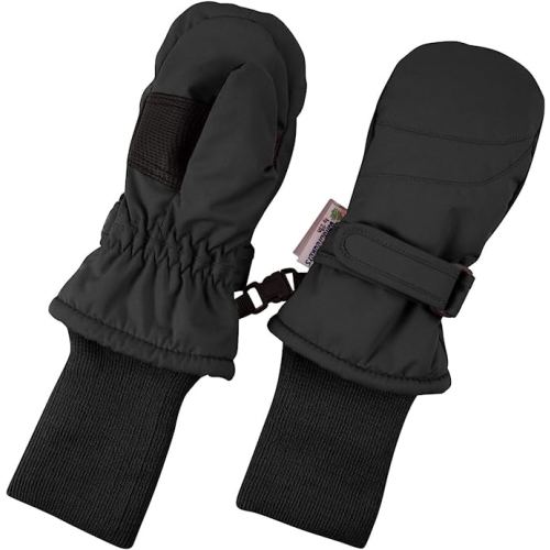 Children Toddlers Infant and Baby Mittens - Thinsulate Winter Waterproof Gloves - 1-2 years - Xtra Long Cuff - Black