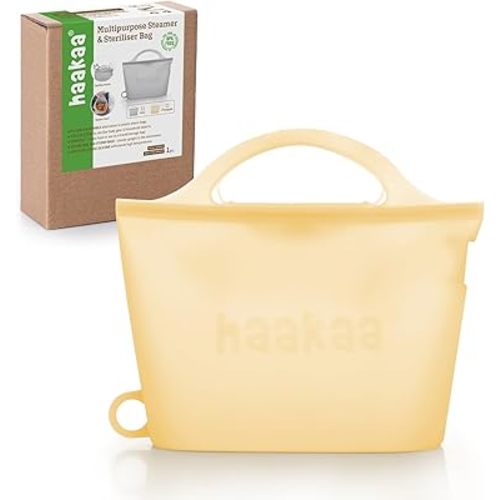 Haakaa On-The-Go Silicone Microwave Steam Sterilizer Bags for Travel, 40oz/1250ml Reusable Silicone Steaming Bags for Baby Bottles, Breast Pump, Accessories, Pacifiers, Teethers, Pineapple/1PC