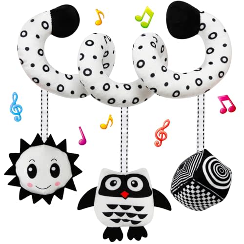 FQKIOMY Black and White High Contrast Baby Toys - Sensory Infant Hanging Carseat & Stroller Toy for Newborns 0-6,6-12Months Perfect Easter Birthday & Baby Shower for Babies Boys Girls