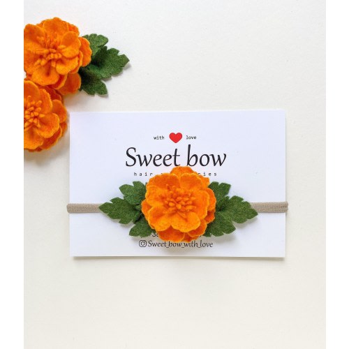Marigold Felt Flower Headband Baby or Hair Clips/ Orange Infant Felt Floral Crown