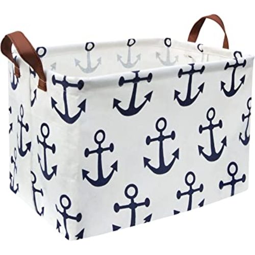 HIYAGON Kids Storage Basket Nautical Gift Basket Empty Boys Toy Storage Bin Organizer Box Rectangular Room Decor for Home,Books (Anchor)
