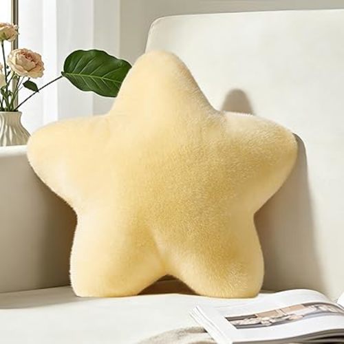 15.4 Inch Star Shaped Pillow Cute Yellow Decorative Throw Pillows for Couch Bed Sofa, Aesthetic Soft Floor Cushions for Living Room Bedroom Decor (Goose Yellow, 15.4" x 15.4")