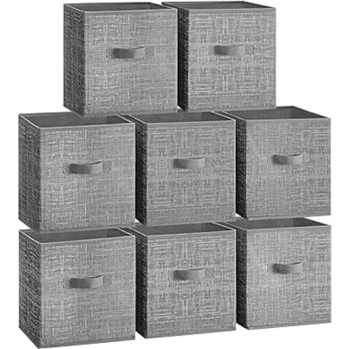 SONGMICS Storage Cubes, 11-Inch Non-Woven Fabric Bins with Double Handles, Set of 8, Closet Organizers for Shelves, Foldable, for Clothes, Cattail Gray UROB826G01