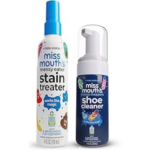 Miss Mouth's Messy Eater Stain Treater and Messy Steppers Shoe Cleaner Magic Duo - Stain Remover for Clothes, Carpet, Upholstery and Shoe Cleaner for Sneakers, Leather, Cloth, Mesh