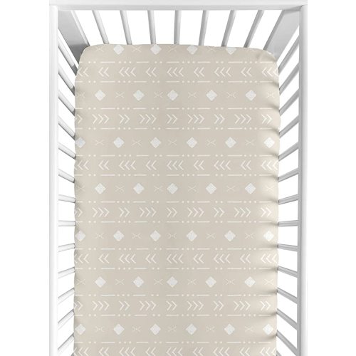 Sweet Jojo Designs Boho Aztec Geometric Boy or Girl Fitted Crib Sheet Baby or Toddler Bed Nursery - Gender Neutral Beige Taupe Tan and White Bohemian Southwest Tribal for Llama Collection