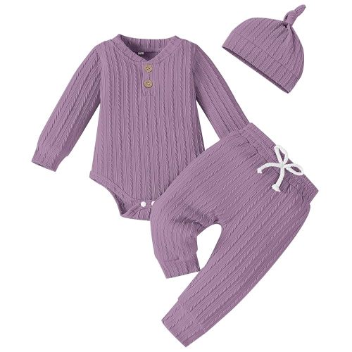 Newborn Infant Baby Girl Clothes Infant Girl Outfits 3pcs Long Sleeve Ribbed Romper Fall Winter Outfits 0-18 Months