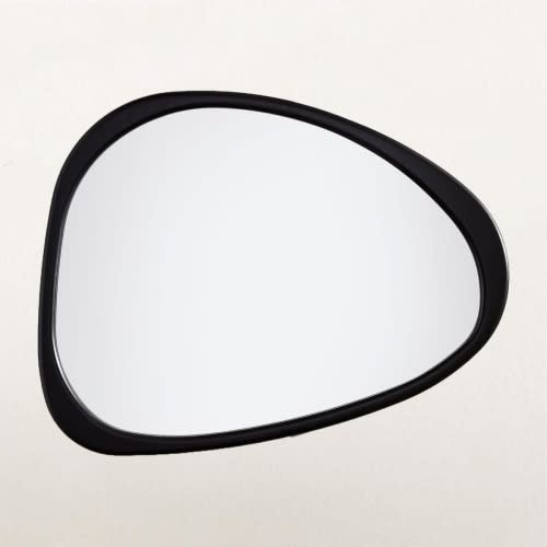 Mid-Century Handcrafted Asymmetrical Polished Wood Wall Mirror, Asymmetrical Mirror, Asymmetrical Bathroom Mirror (Black)