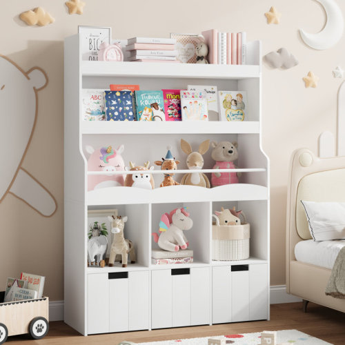 Wade Logan® Aricella 39.3"W Standard Bookcase With 3 Removable Drawers, Wood Storage Standard Bookshelves & Reviews | Wayfair