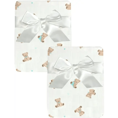 American Baby Company 2-Pack 100% Cotton Muslin Swaddle Blanket (47" x 47"), Soft, Breathable & Lightweight, Teddy Bear, Perfect for Swaddling, Travel and Gifting