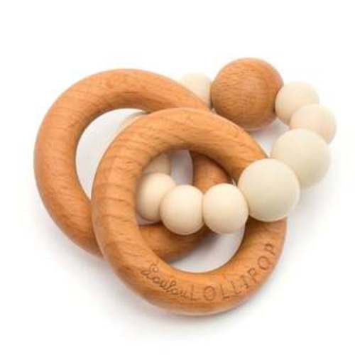 Bubble Silicone and Wood Teether - Beige
