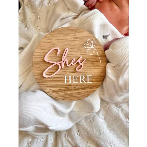 Double Sided Announcement Plaque, He's Here, She's Here Plaque, It's a Girl, It's a Boy, Birth Announcement, Baby Arrival Sign, Hello World