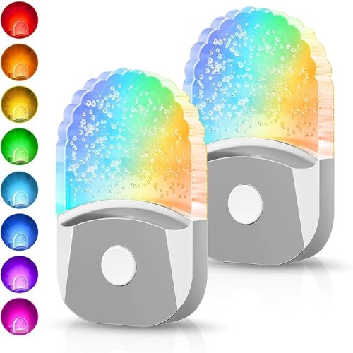 Night Lights Plug Into Wall [2 Pack], Color Changing Night Light for Kids, 8-Color RGB LED Nightlight with Dusk to Dawn Sensor for Bathroom Decor, Children Room, Gift