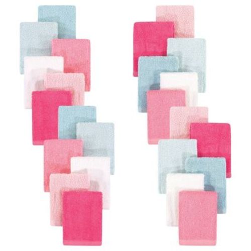 Hudson Baby Infant Girl 24pc Rayon From Bamboo Woven Washcloths, Coral Mint, One Size