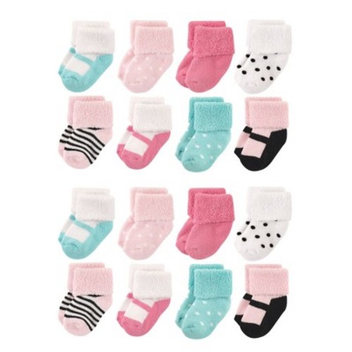Luvable Friends Baby Cotton Rich Terry Socks 16-Pack, Mint Pink Mary Janes, 0-6 Months