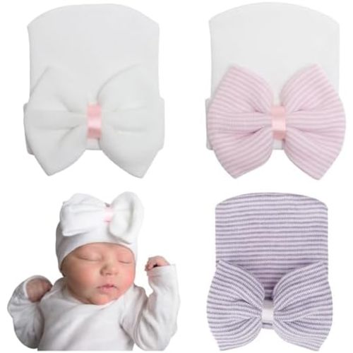 Newborn Baby Girl Hats with Bow No Scratch Cotton Toddler Infant Beanie Caps Soft Newborn Hospital Hat 0-3 Months