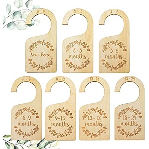 Wooden Baby Closet Size Dividers Set of 7,Baby Closet Size Dividers Baby Clothes Organizers Home Nursery Decor, Thicken and Double Sided from Newborn to 24 Months, Hanging Closet Dividers