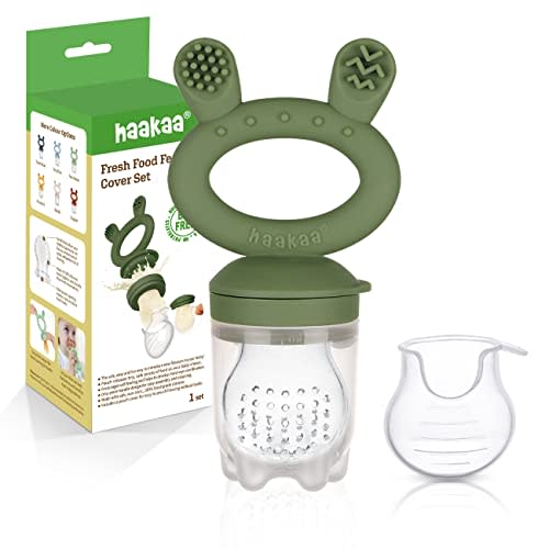 Haakaa Baby Fruit Food Feeder Pacifier | Milk Frozen Set | Silicone Feeder and Teether for Infant Safely Self Feeding, BPA Free Teething Relief Toy (Olive Green)