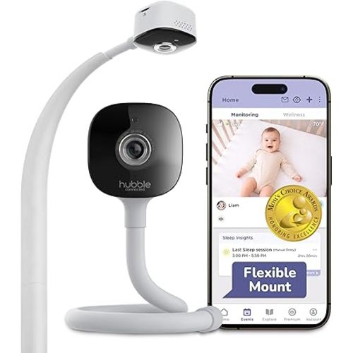 HUBBLE CONNECTED GoBaby AI - 2K HD Baby Monitor Camera w/Advanced AI Monitoring, Covered Face & Rollover Detection, True Cry Alerts, Sleep Training & Smart Soother — w/Flexible Mount