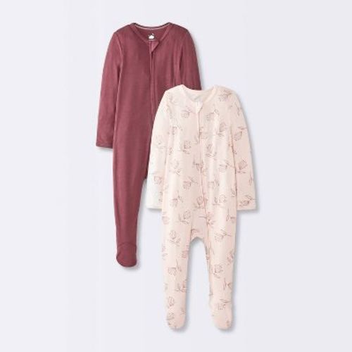 Baby Girls' 2pk Floral Soft Blend Sleep N' Play - Cloud Island™ Burgundy 3-6M