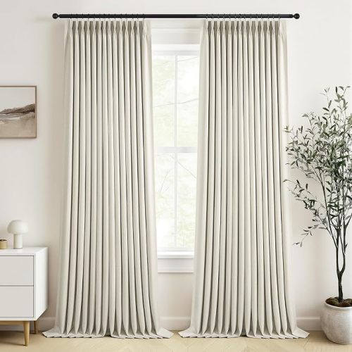 Topfinel Natural Linen Pinch Pleated Linen Curtains, 90 Inch Drapes 100% Blackout Noise Reduction Curtains for Bedroom Balcony Privacy Protection, Chic Farmhouse Aesthetic 2 Panels 40" W*90" L