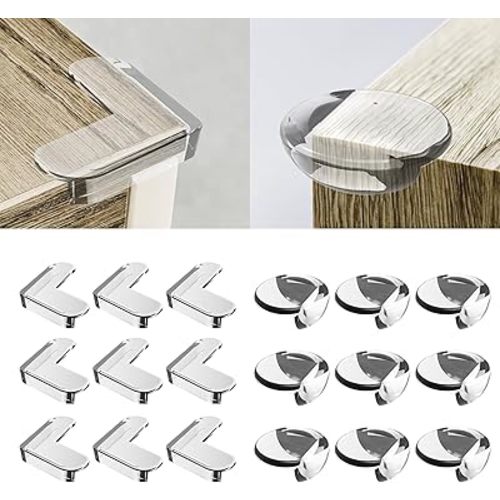 Food-Contact Grade Corner Guards Corner Protectors for Baby, 20 Pack, Clear Furniture & Edge Corner Covers, Adhesive Pre-Taped, BPA-Free, Round Type & L Shape