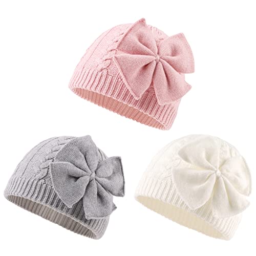 JANGANNSA Winter Warm Knitted Baby Hat for Girls Cotton Lined Infant Toddler Hat Autumn Cute Bow Classic Girls Beanie 0-6Y