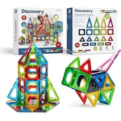 Discovery 100-Piece 3D Magnetic Tiles Set, Educational STEM Kids Toys, Ages 4+, Construction Building Block Creativity Kit, Engineering Development