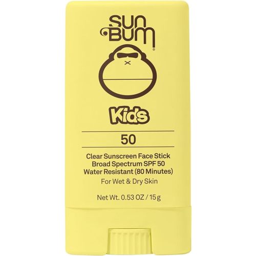 Sun Bum Kids SPF 50 Clear Face Stick Sunscreen | Broad Spectrum Sunblock with Vitamin E | Wet or Dry Skin Application | Hawaii 104 Act Compliant (Octinoxate & Oxybenzone Free)| Travel Friendly 0.53 oz