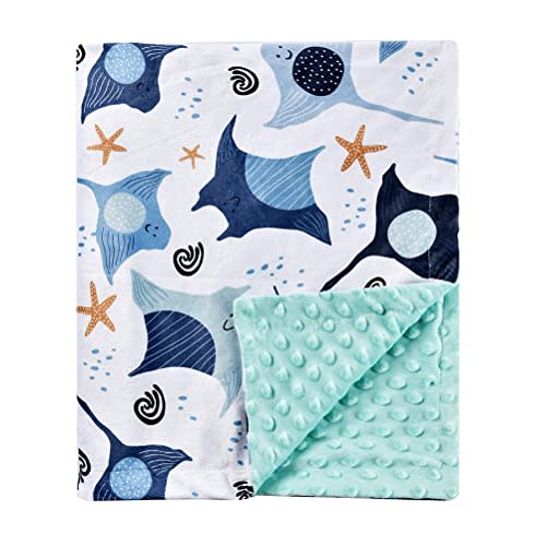Baby Blanket Super Soft Minky Blanket Blue Fish Blanket with Dotted Backing for Newborns Nursery Stroller Receiving Toddlers Crib Bedding for Boy or Girl(30 x 40 Inch) (Sea World)