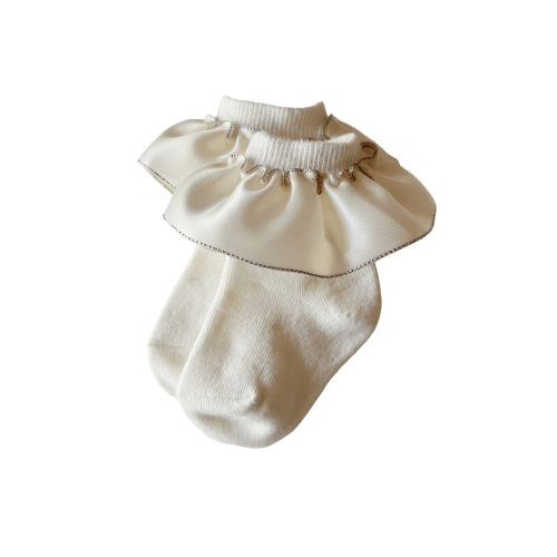 Satin Ruffle Socks, Ivory