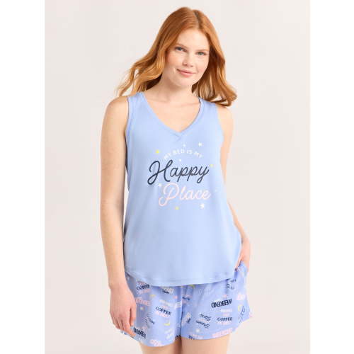 Joyspun Women's Printed Tank Top and Shorts Pajama Set, 2-Piece, Sizes XS-3X