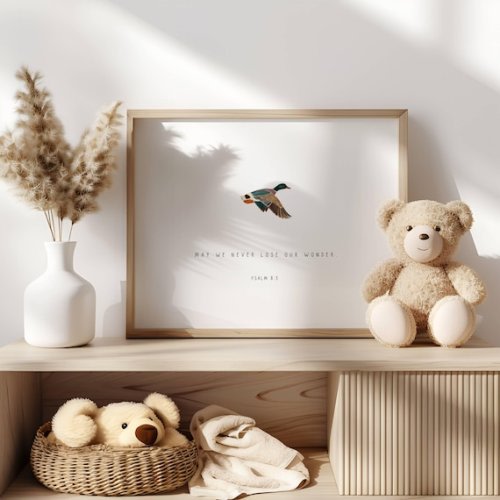 PRINTED Mallard Bible Verse Wall Art, Never Lose Our Wonder, Woodland Duck Nursery, Baby Shower Gift, Minimalist, Christian Gifts, Lucky One - Etsy
