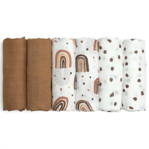Gllquen Baby Muslin Swaddle Blankets 6-Pack, Swaddle Wrap Neutral Receiving Breathable Cotton Blankets for Newborn Infant Girls and Boys, 27 X 27", Rainbow
