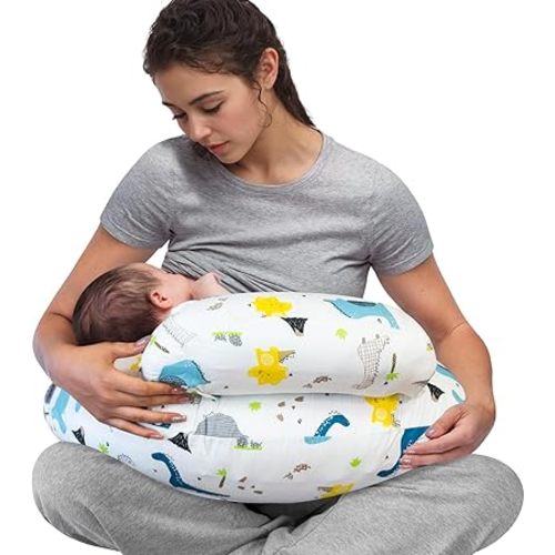 Nursing Pillow for Breastfeeding with Two Removable Covers,Plus Size Ergonomic Breastfeeding Pillows,More Support for Mom and Baby,Machine Washable,Dinosaurs