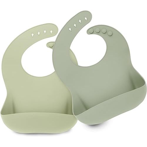 KeaBabies 2-Pack Silicone Bibs For Babies, Silicone Baby Bibs for Eating, Food-Grade Pure Silicone Bib, Toddler Bibs, Waterproof Bibs, Feeding Bibs, Silicon Bibs for Toddlers, Boys, Girls (Sage)