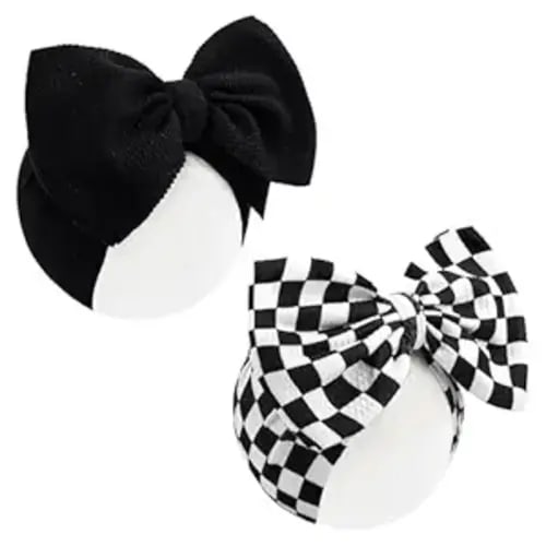2PCS 7’’ Black Bows for Baby Girls Checkered Headband White Bow Infants Toddler Hair Accessories Newborn Headbands Hair Bow Baby Clothes