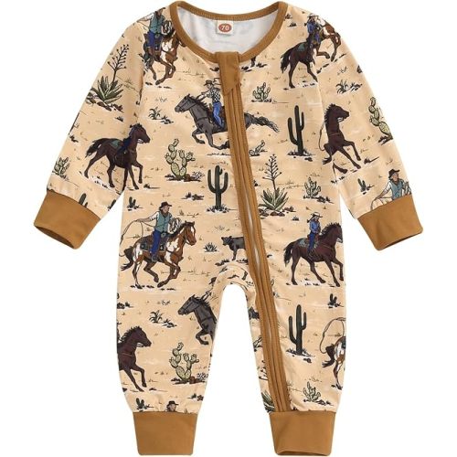 Western Baby Boy Clothes Fall Zipped Cowboy Romper Outfit Infant Cow Print One-piece Jumpsuit Overall Country Stuff