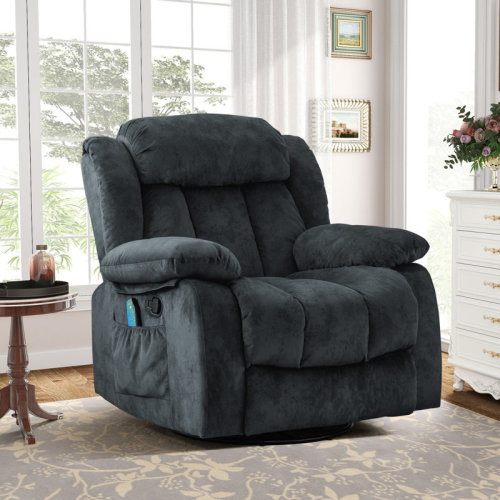 Ebern Designs 37.4" Wide Contemporary Compact Microfiber Swivel Rocker Manual Recliner Chair with Heat and Massage & Reviews | Wayfair