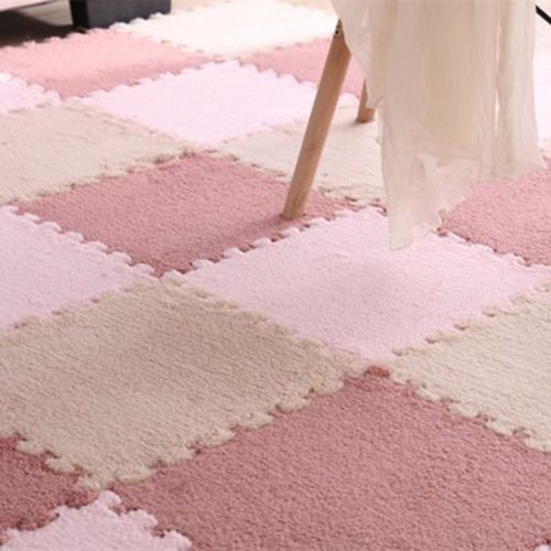Plush Foam Floor Mat Square Interlocking Carpet Tiles,Easy DIY Installation for Home Playroom Decor,11.8 x 11.8 Inch