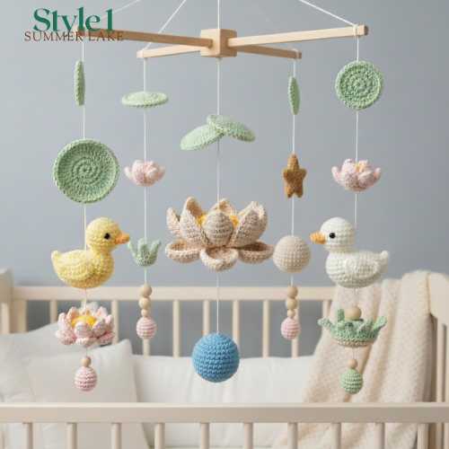 Duck Pond Crochet Baby Mobile | Handmade Amigurumi Lotus and Lily Pad Nursery Decor