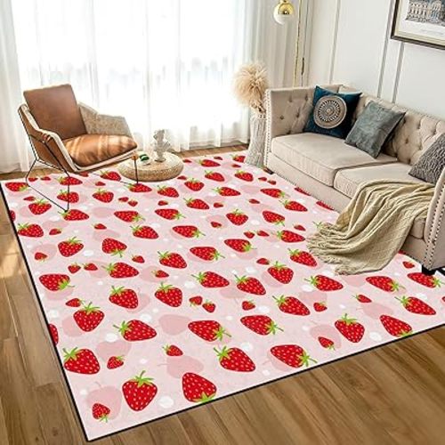 Strawberry Rug Kwaii Pink Area Rugs for Bedroom Dorm Living Room Cute Throw Rug Floor Mat Pad Doormat Carpet, 6' x 9'(180 x 275cm)
