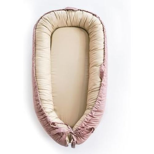 Baby Lounger, Baby Nest Cover for Baby, Reversible & Breathable Cotton, Adjustable Baby Floor Seat for Tummy Time, Portable Infant Lounger, Essentials for Newborns (Pink)